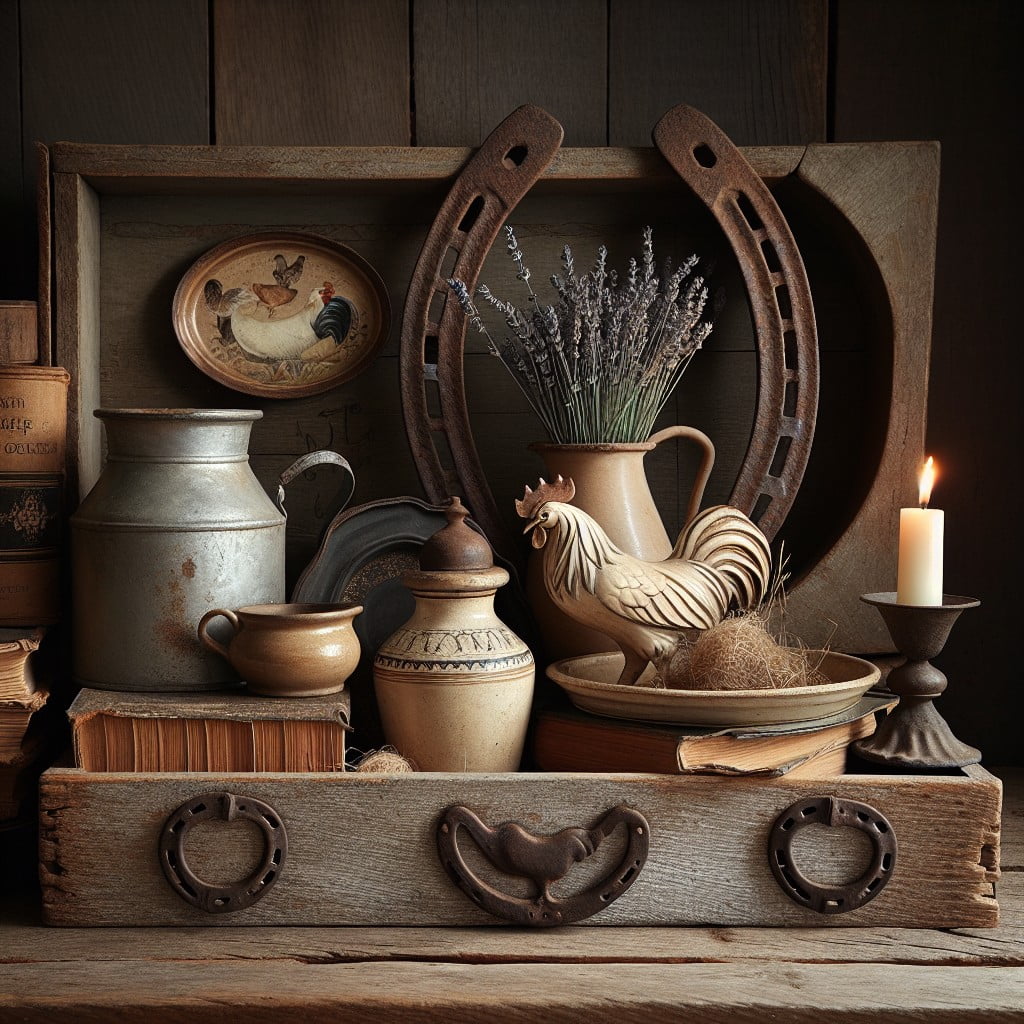 horseshoe accents on farmhouse tray