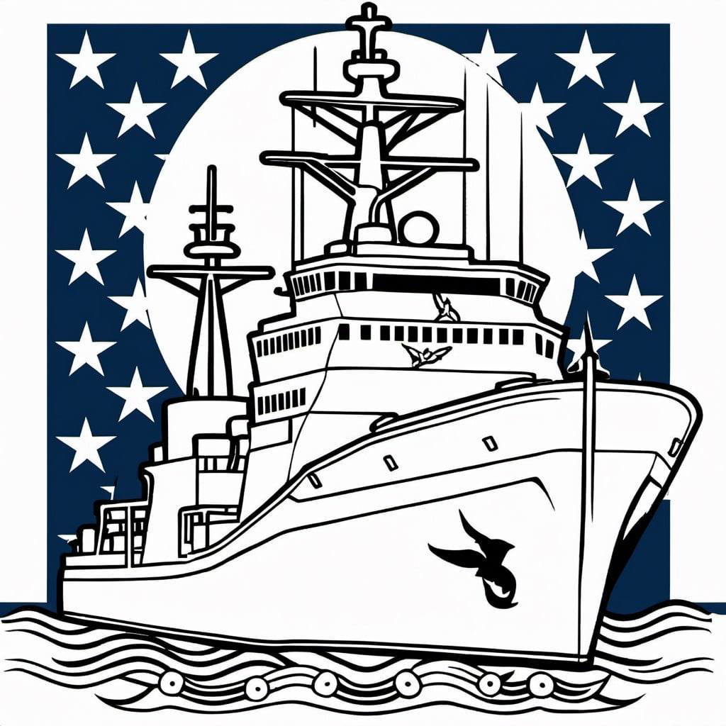 how to draw a navy ship and coloring page