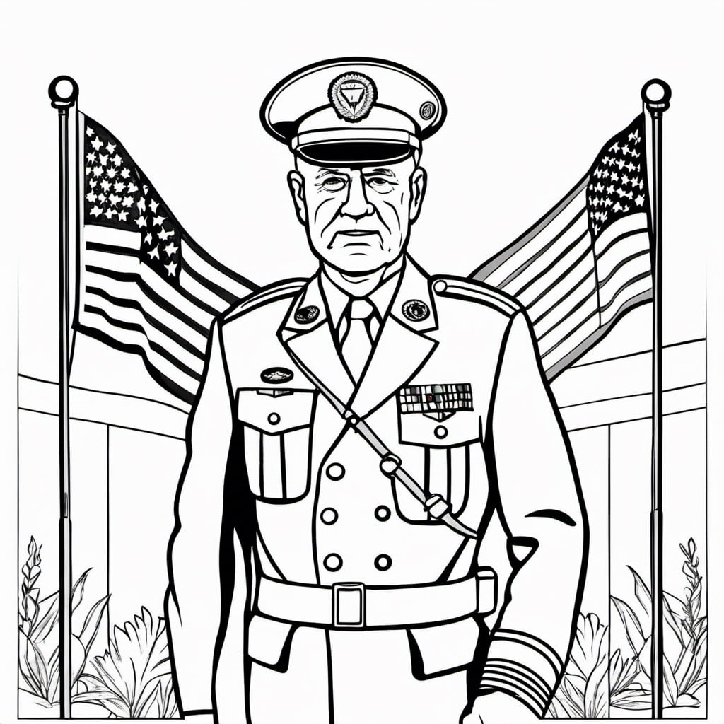 how to draw a saluting veteran and coloring page