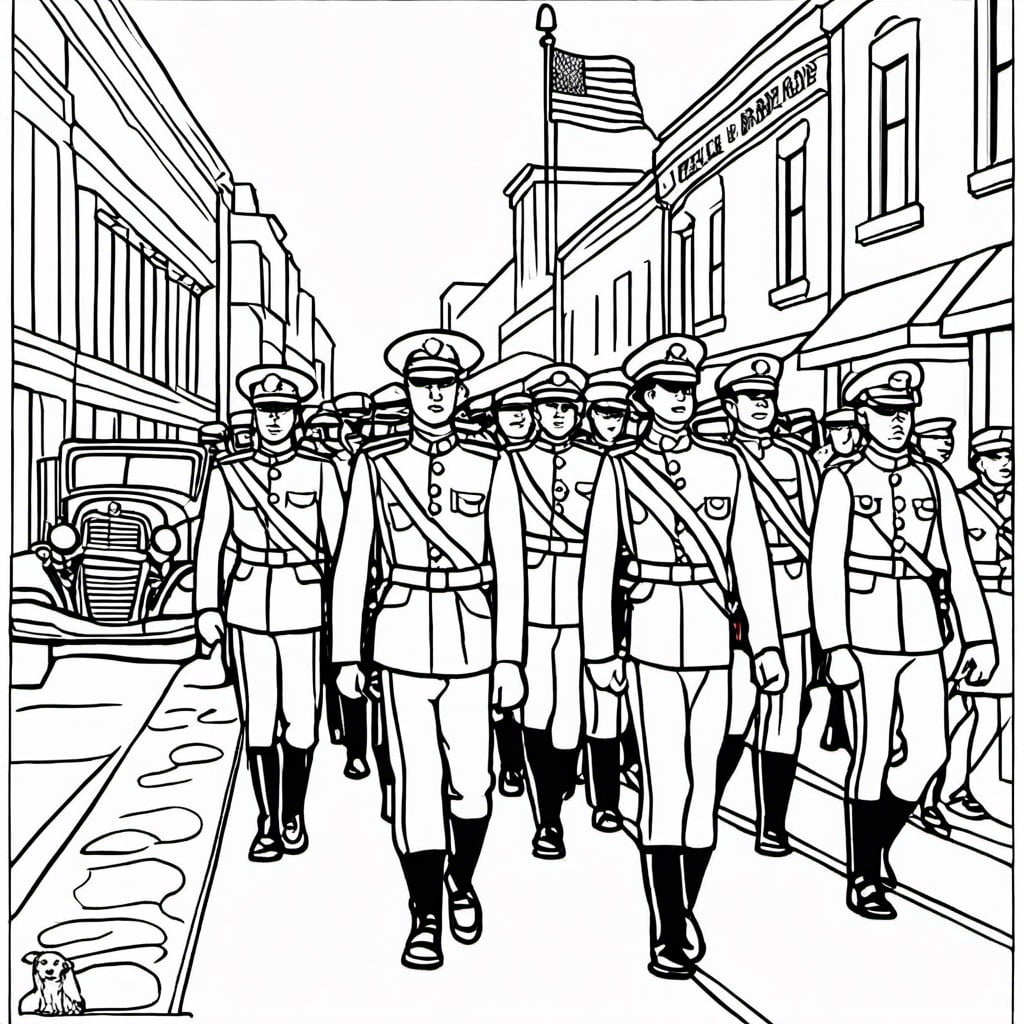 how to draw memorial day parade scene and coloring page