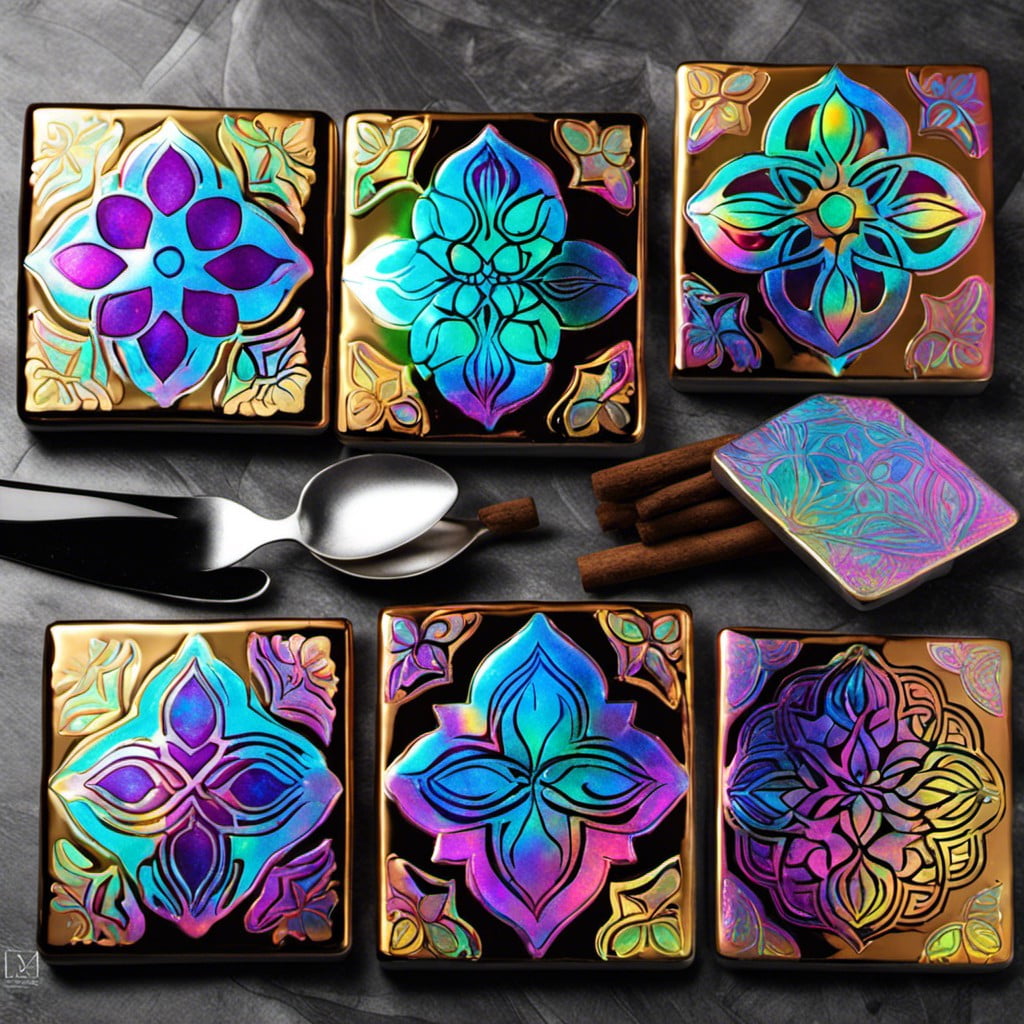 incorporating holographic stamps on tile coasters