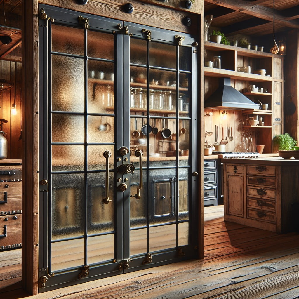 industrial style vintage pantry door with smoked glass