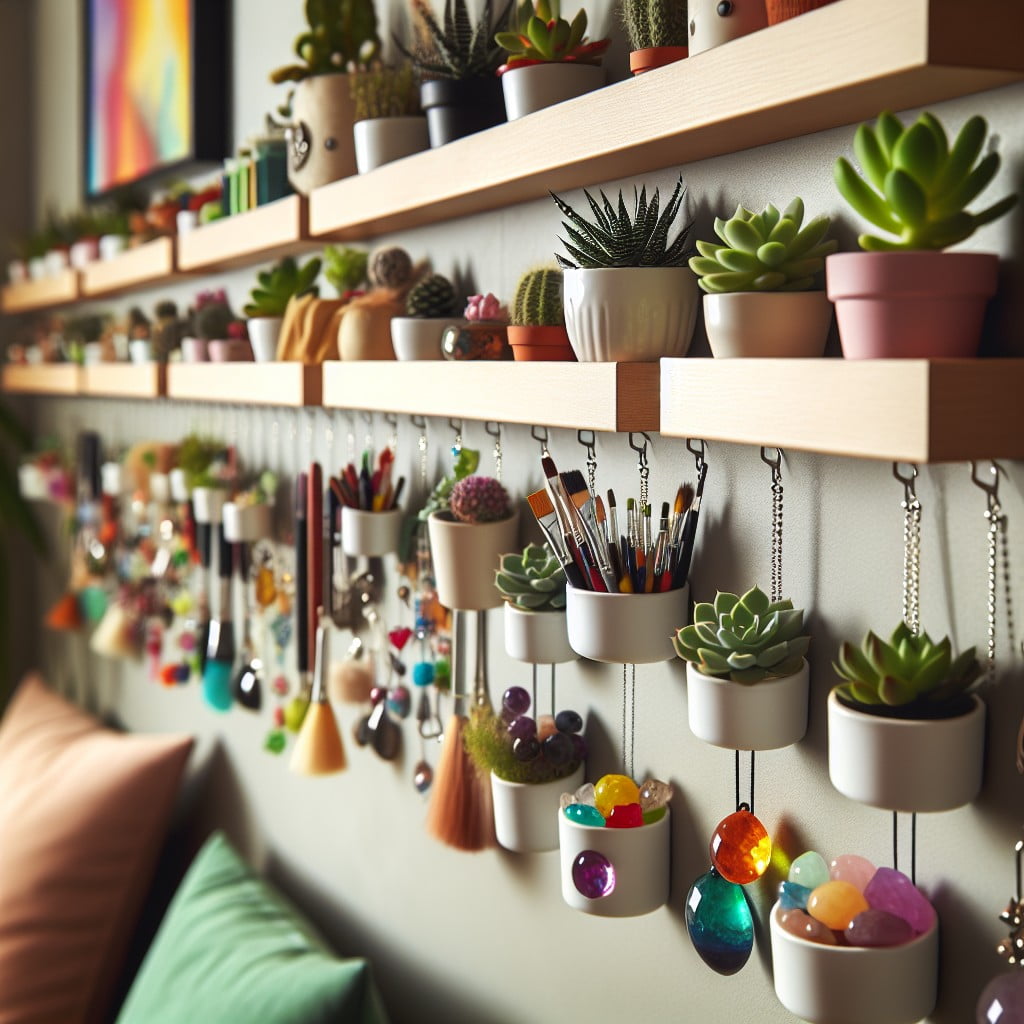 inexpensive floating wall shelves using magnetic tins