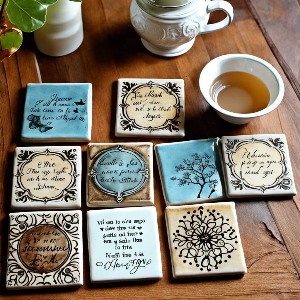 inspirational quotes on stamped tile coasters