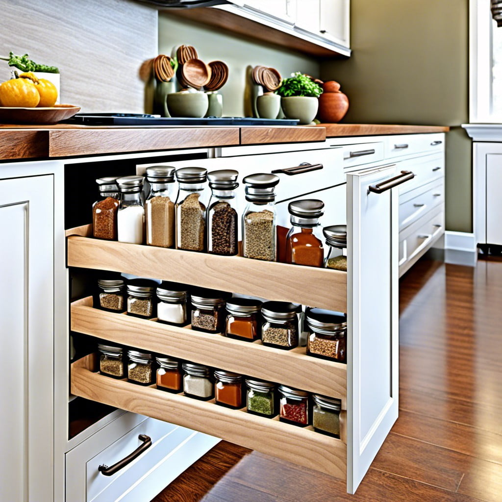 integrated spice rack in kitchen island design