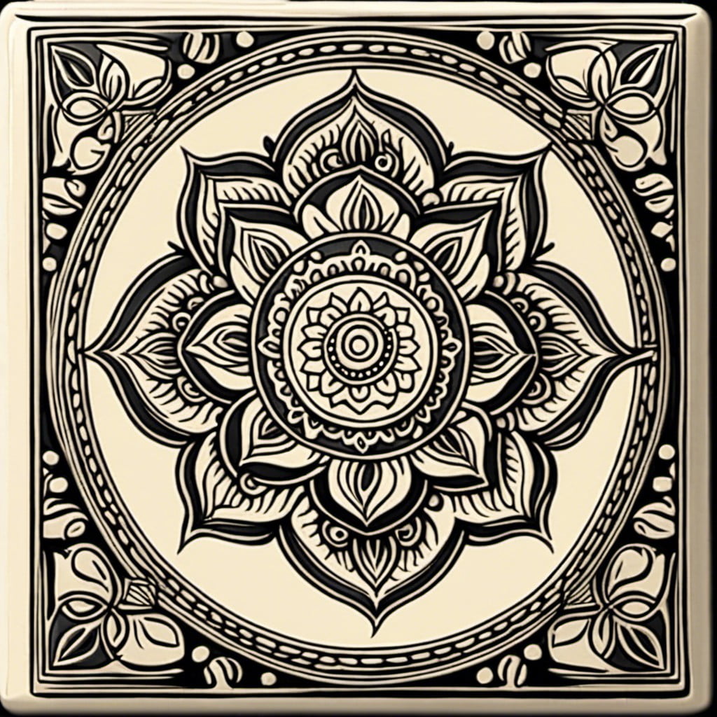 intricate mandala designs on stamped tile coasters