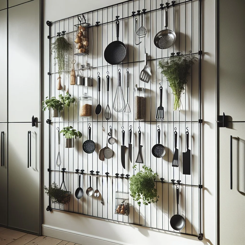 iron wall grid with hanging elements