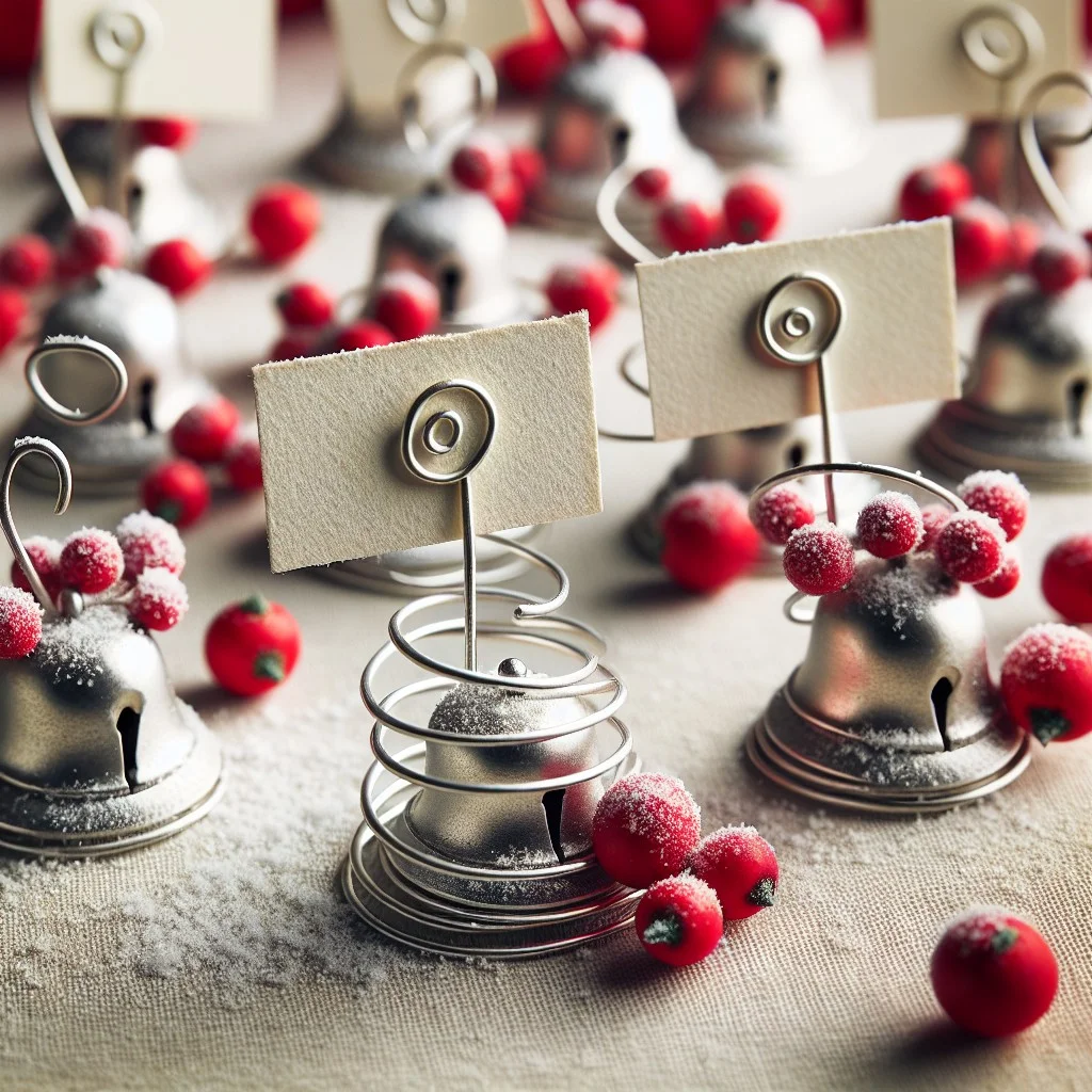 jingle bell place card holders with red berries