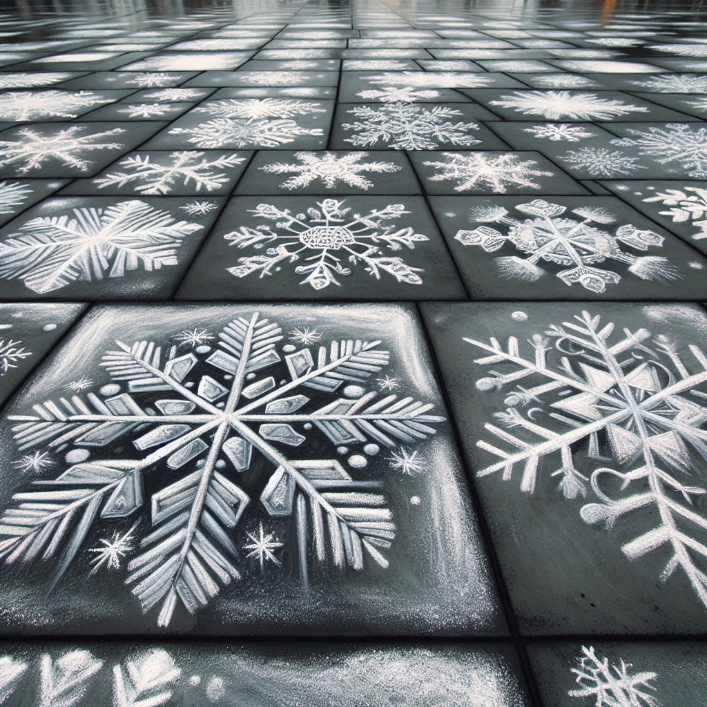 large scale chalk snowflakes on pavement