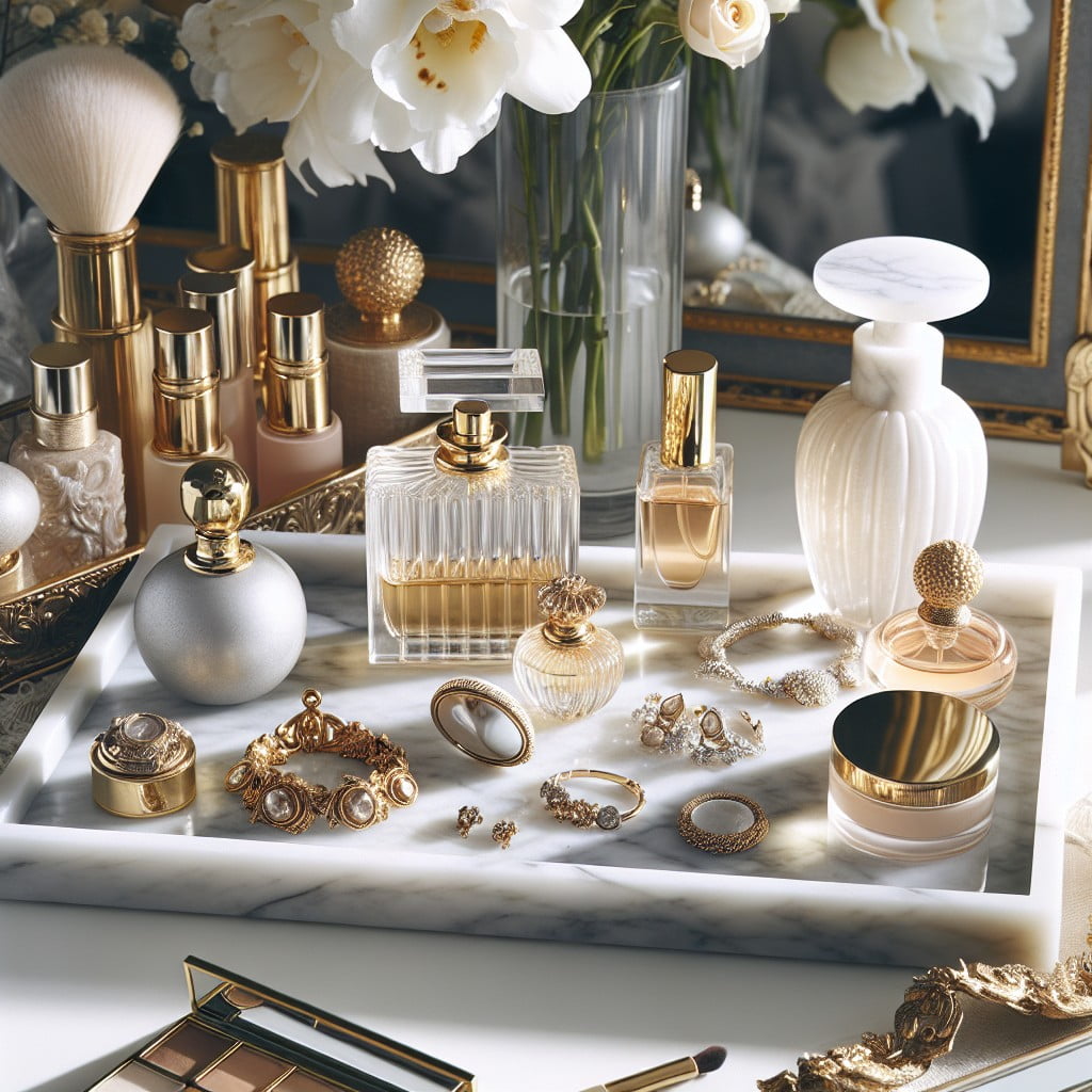 marble tray as a chic vanity organizer