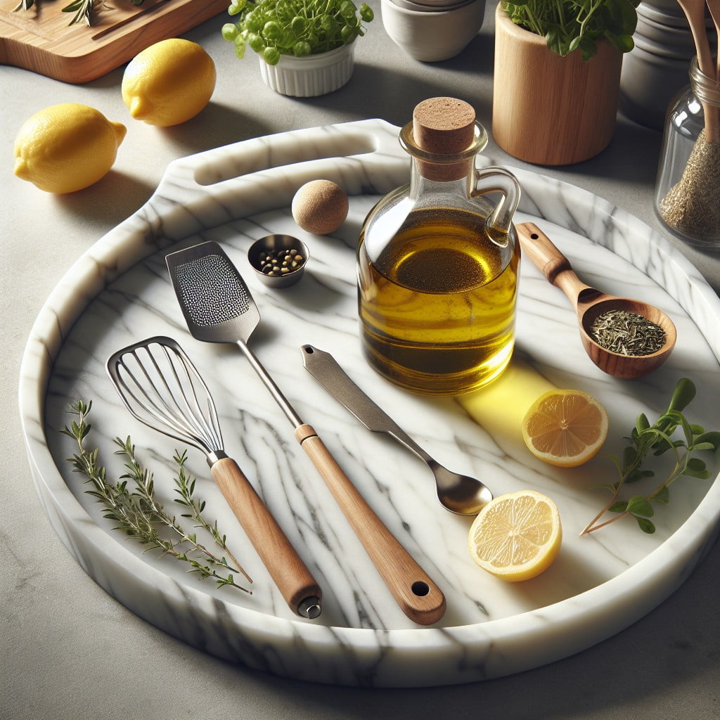 marble tray as kitchen counter organizer