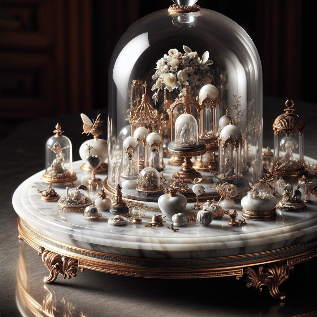 marble tray with a glass cloche display