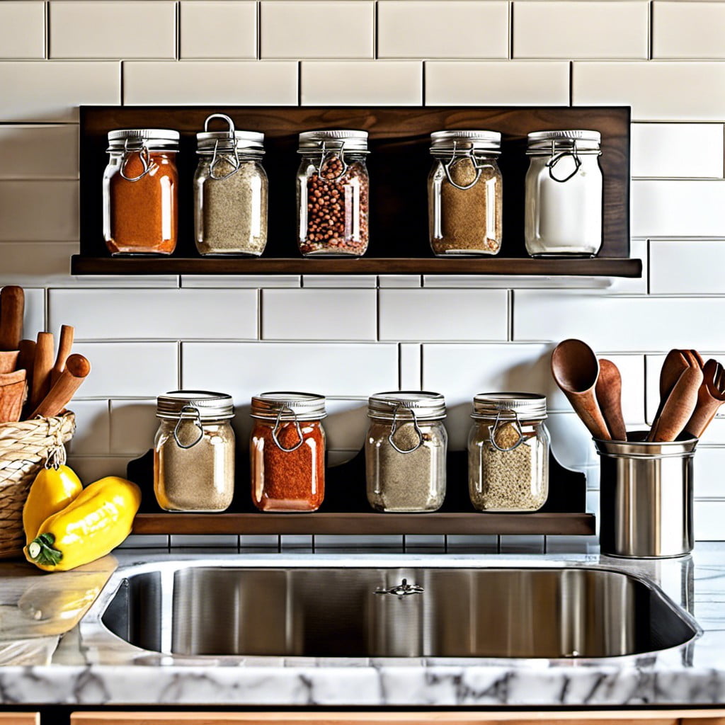 mason jar backsplash spice rack