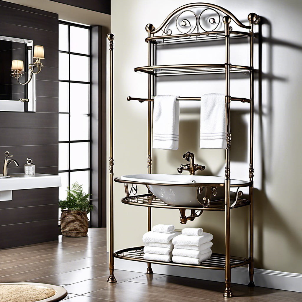 metallic elegance bathroom bakers rack designs