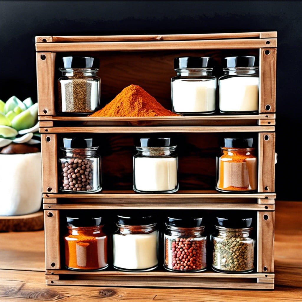 mini wooden crates spice organizer