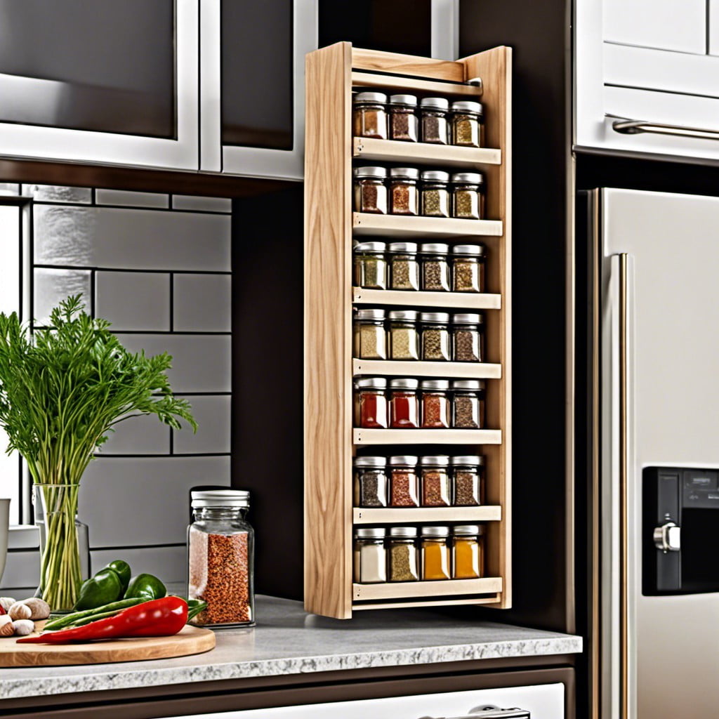 narrow vertical spice rack for unused spaces