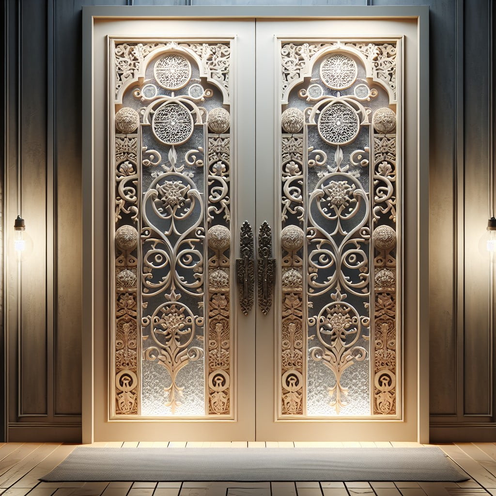 ornate vintage glass pantry door wih cutout details