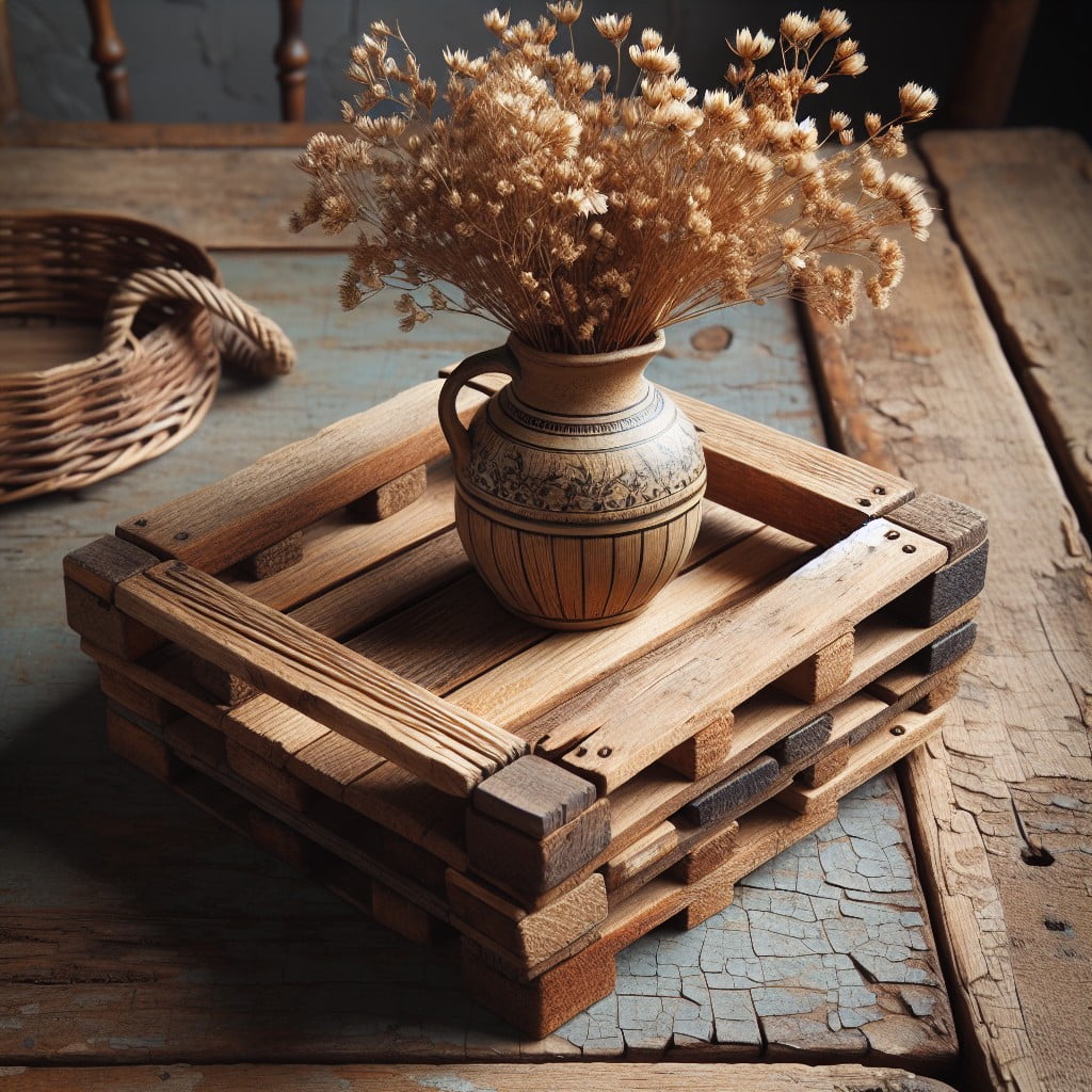 pallet coasters on diy rustic tray