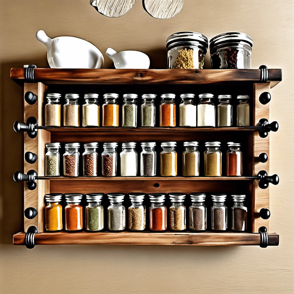 pipe and wood rustic spice rack