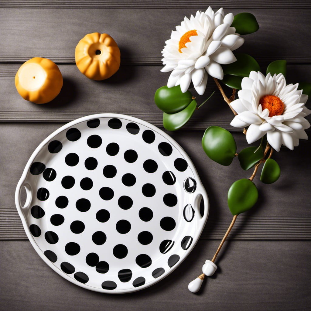 polka dot ceramic tray for a retro vibe