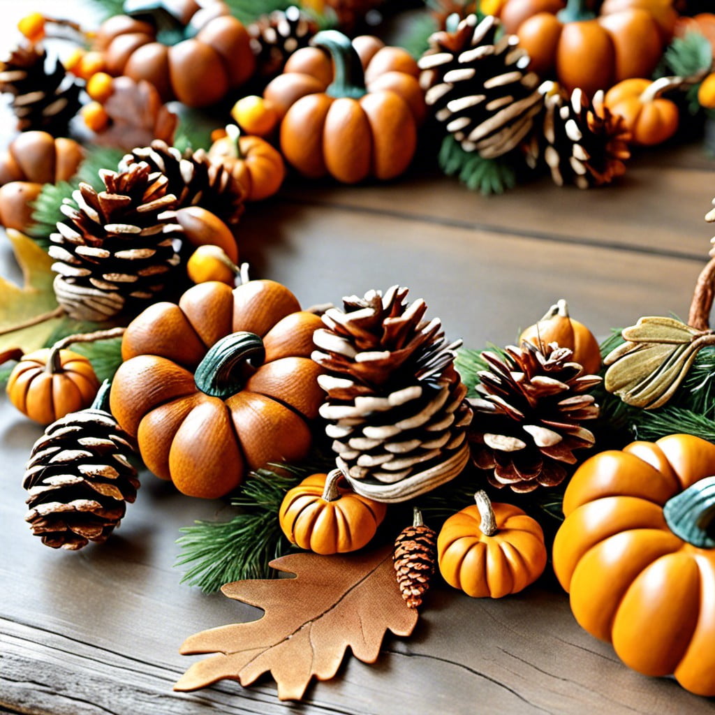 pumpkin and pinecone garland