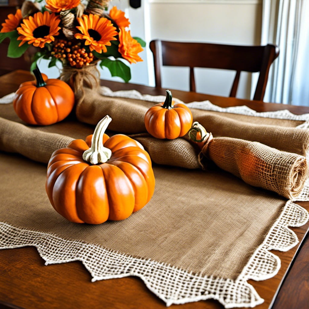 pumpkin inspired burlap table runner