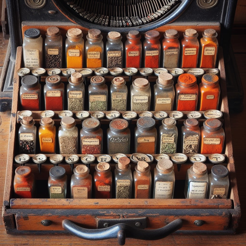 re purposed old typewriter drawer spice organizer
