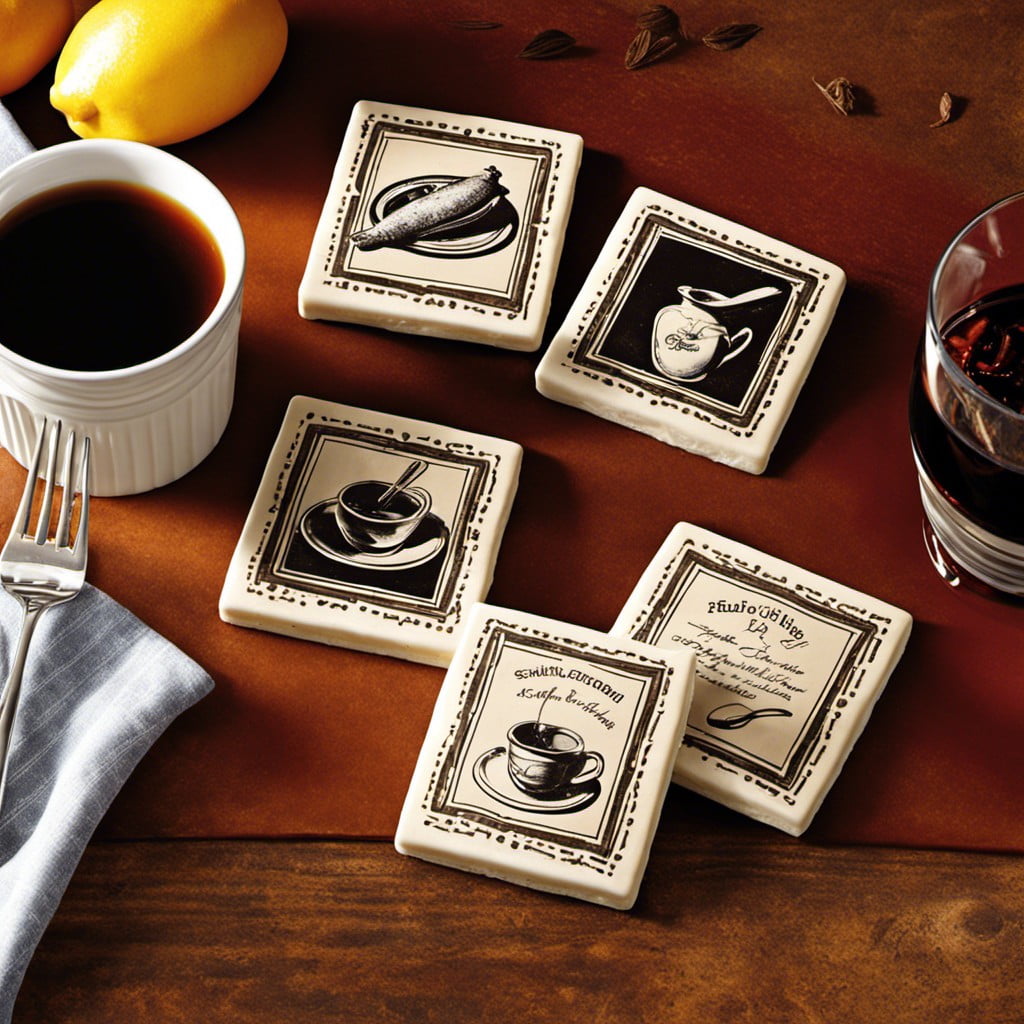 recipe themed stamped tile coasters