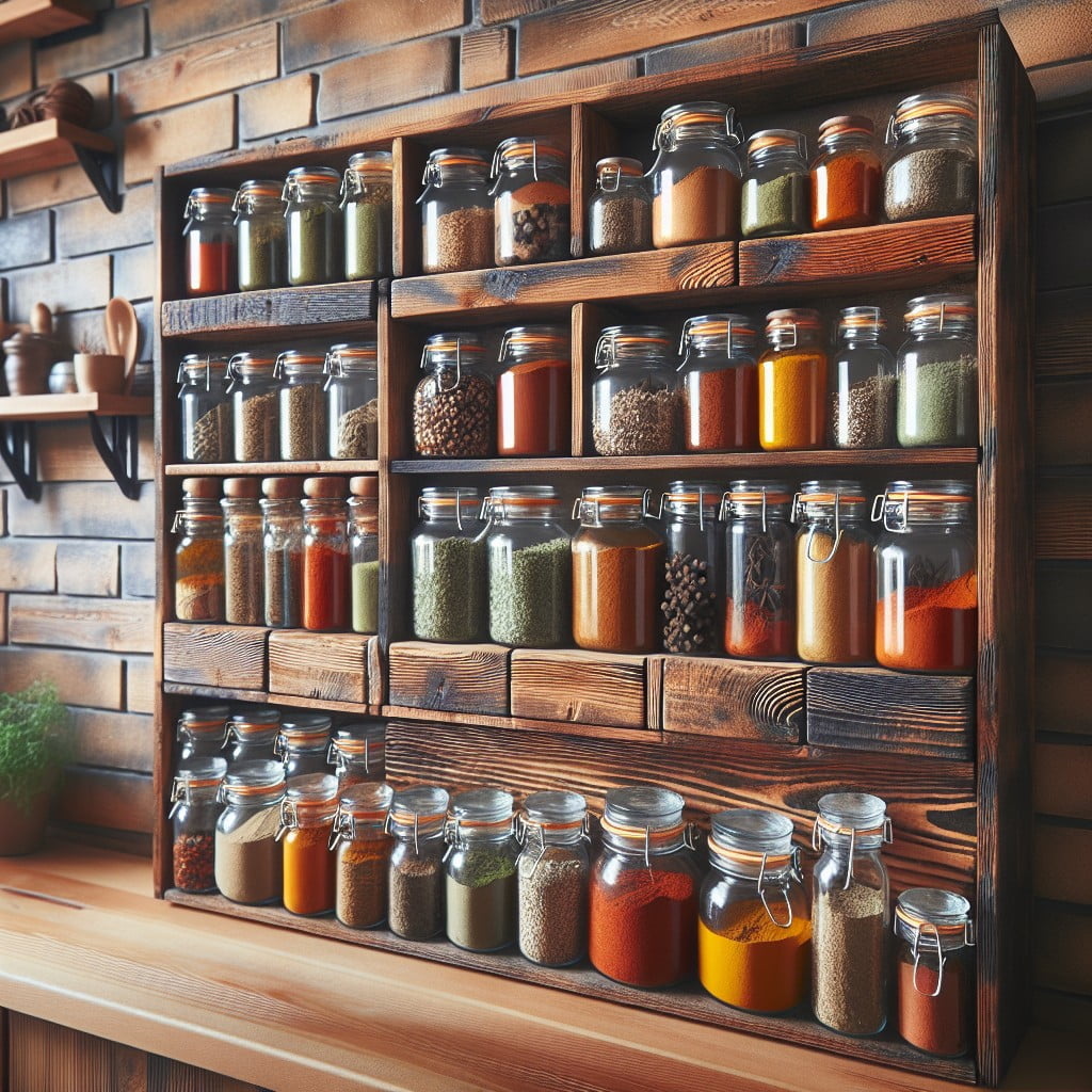 reclaimed wood wall spice storage