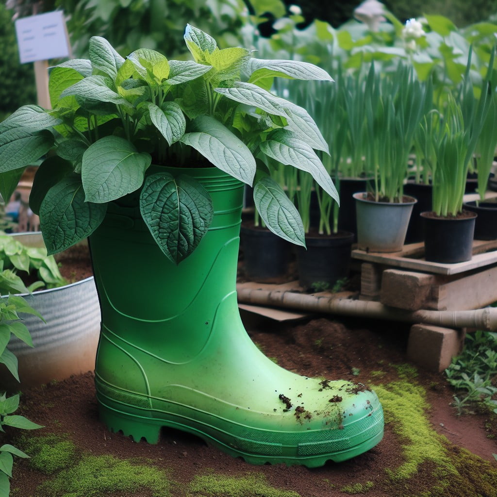revitalize an old rain boot into colorful planter