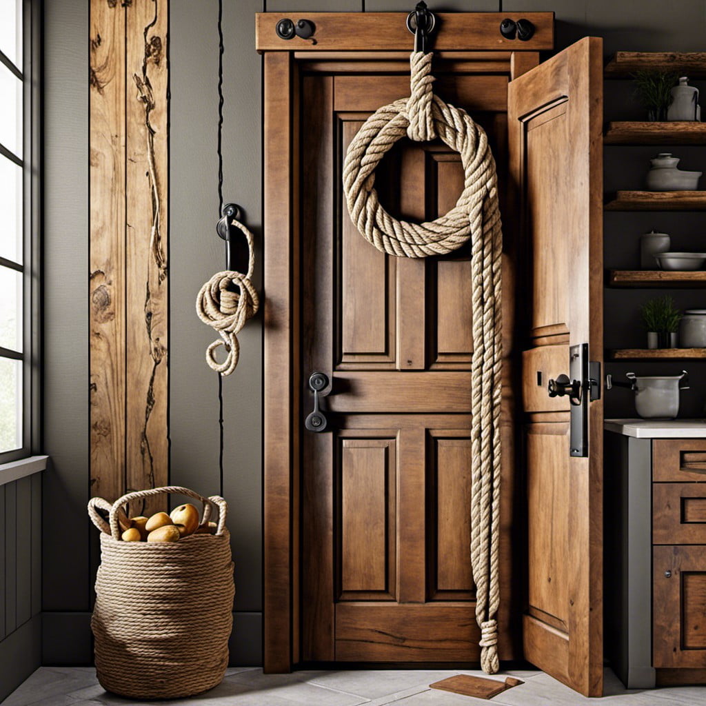 rope accented rustic pantry door