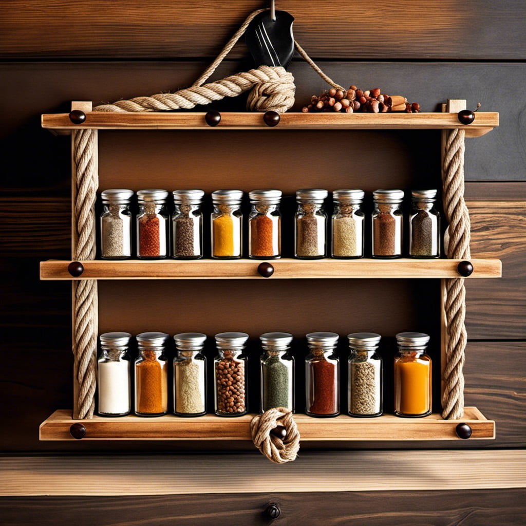 rope hung hanging spice rack