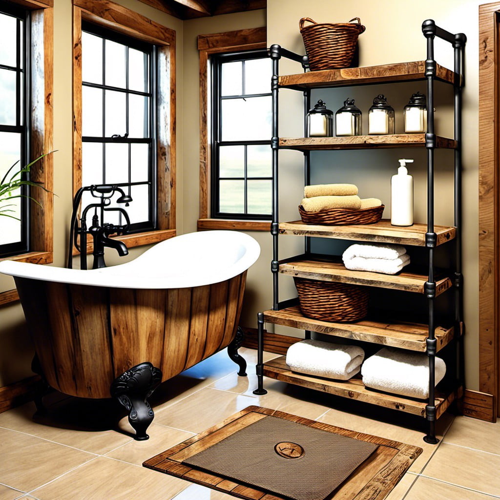 rustic bathroom bakers rack ideas