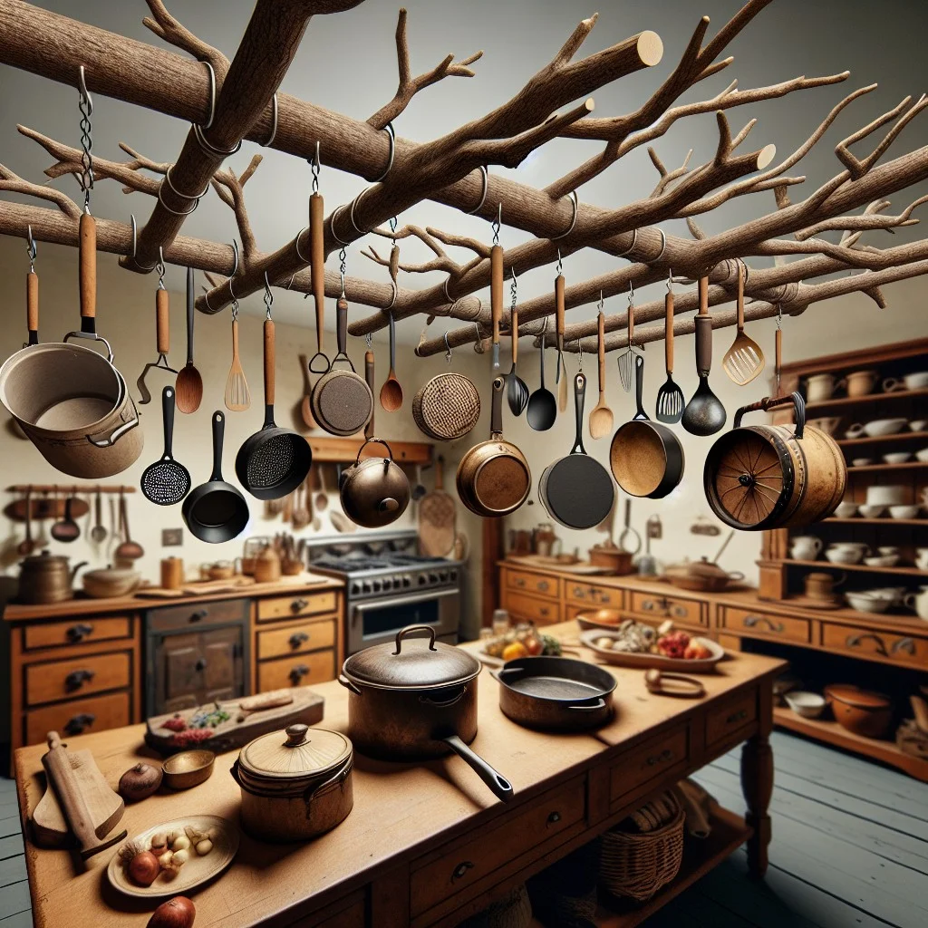 rustic branch pot rack