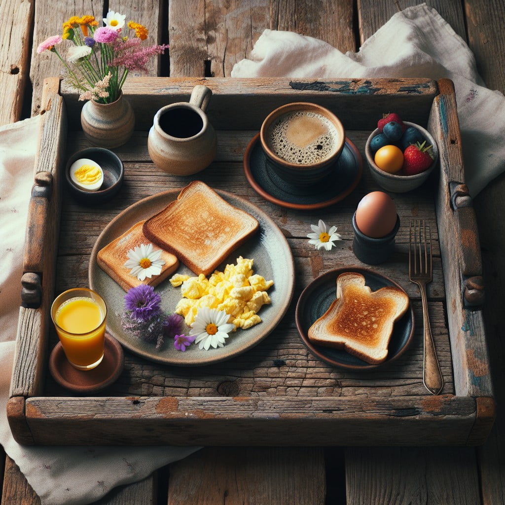 rustic breakfast tray with linen napkin decor