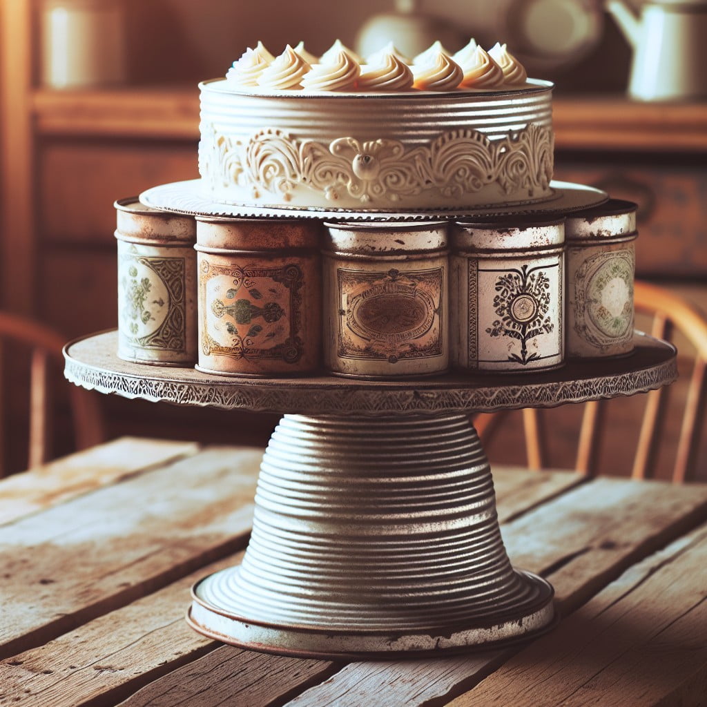rustic cake stands out of old tins