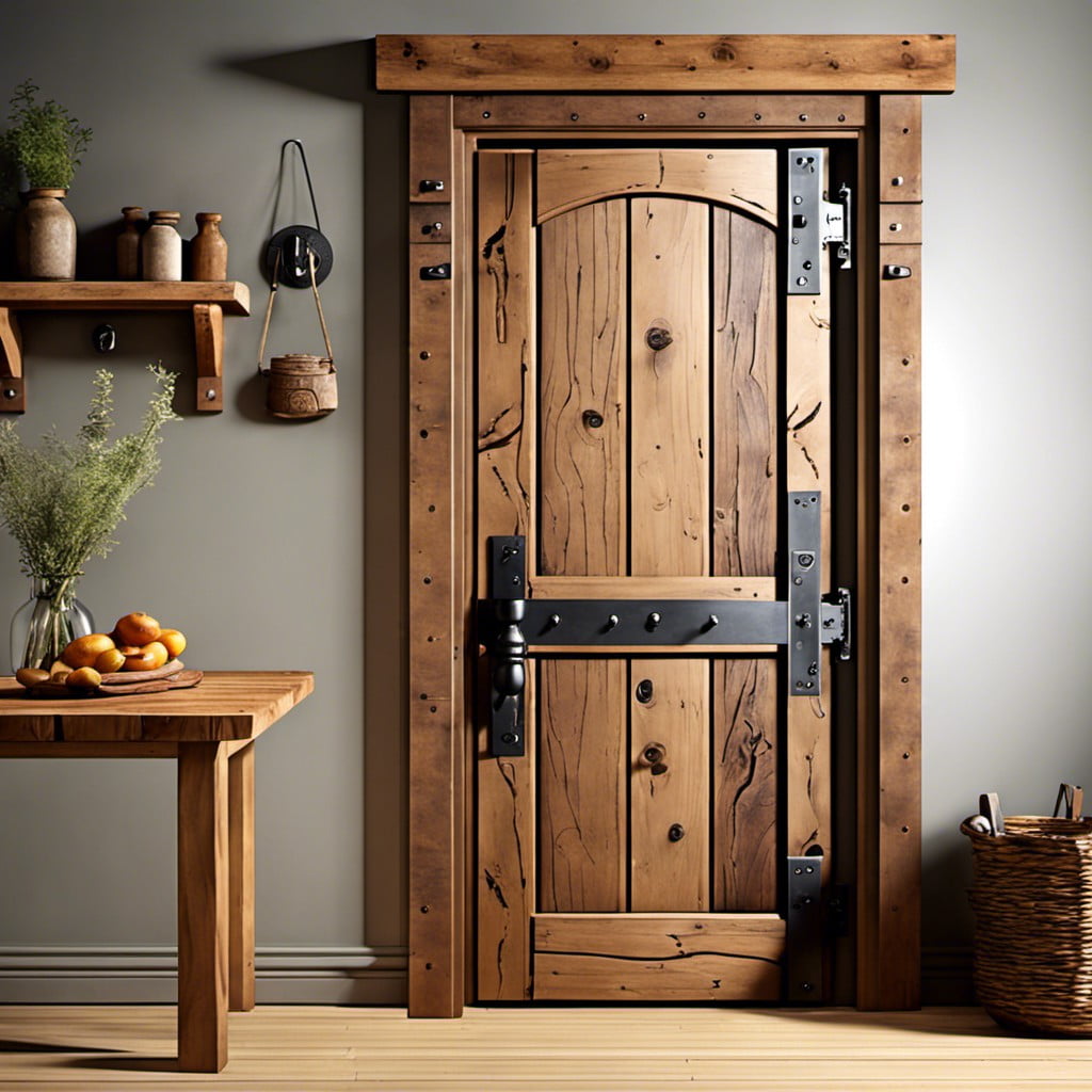 rustic pantry door with latch and strap hinges