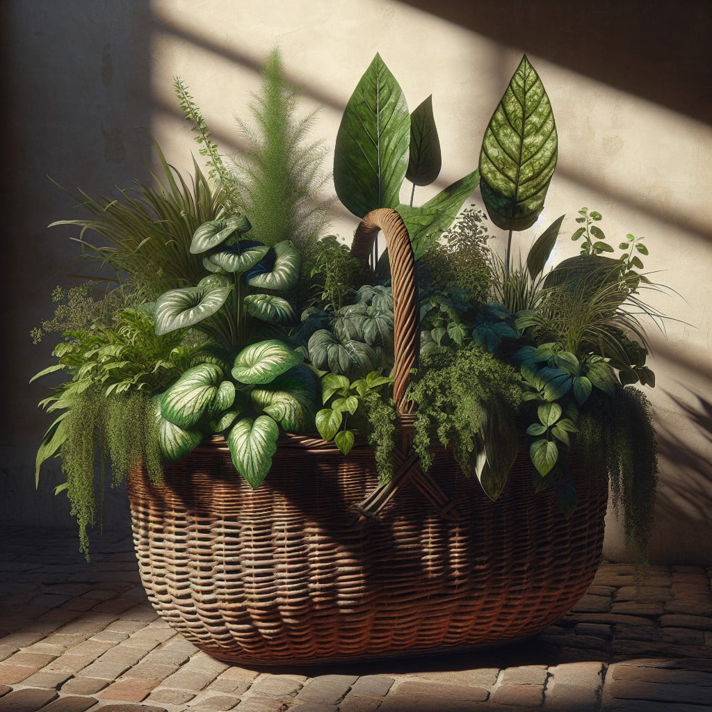 rustic picnic basket planter