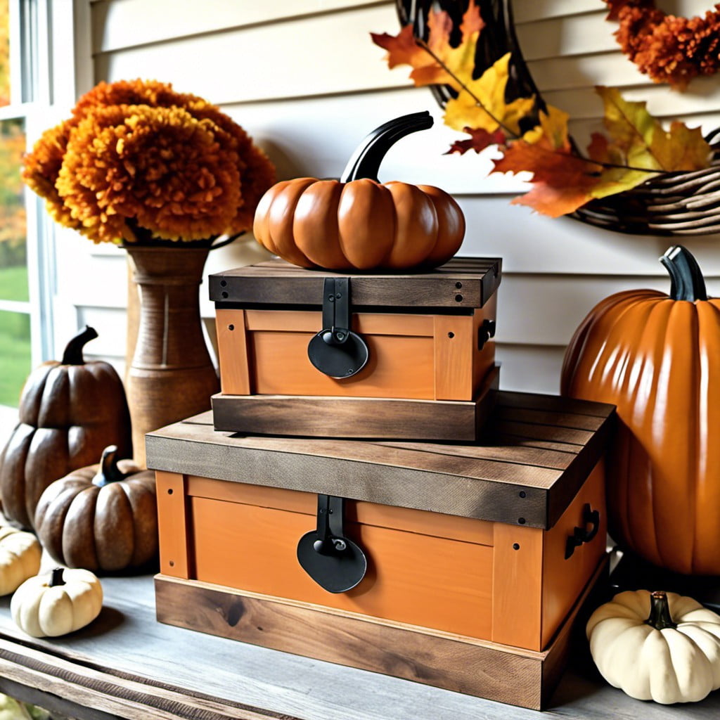 rustic pumpkin stacking storage boxes