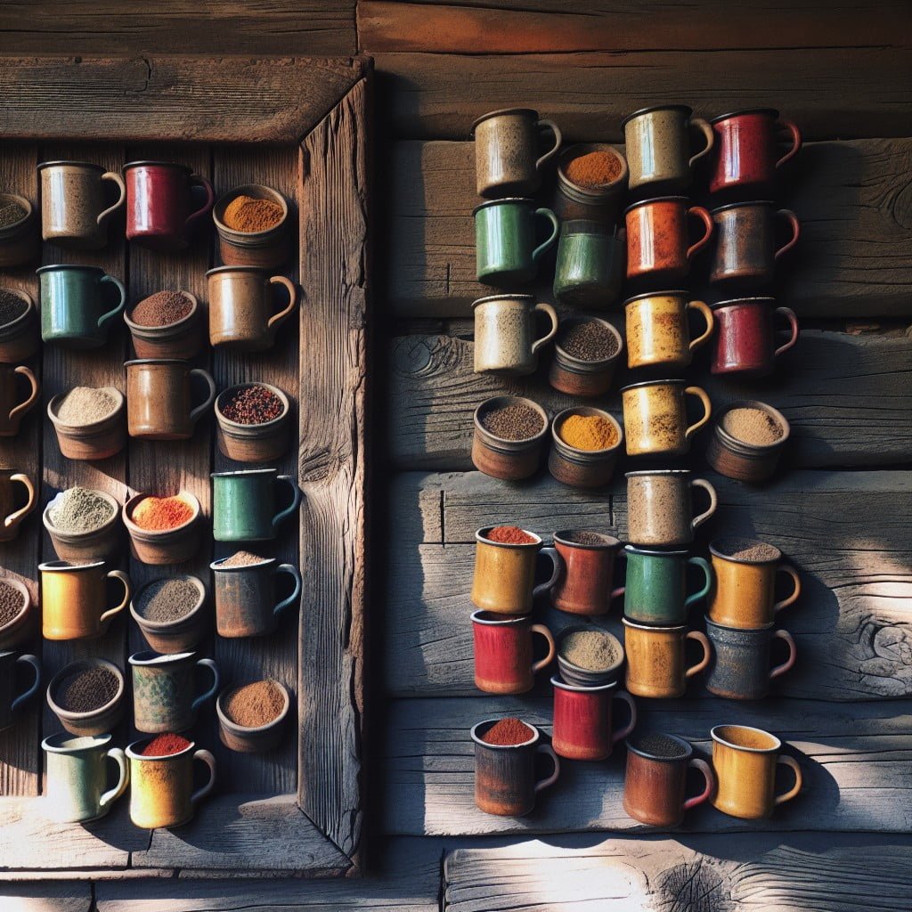 rustic spice rack from coffee mugs