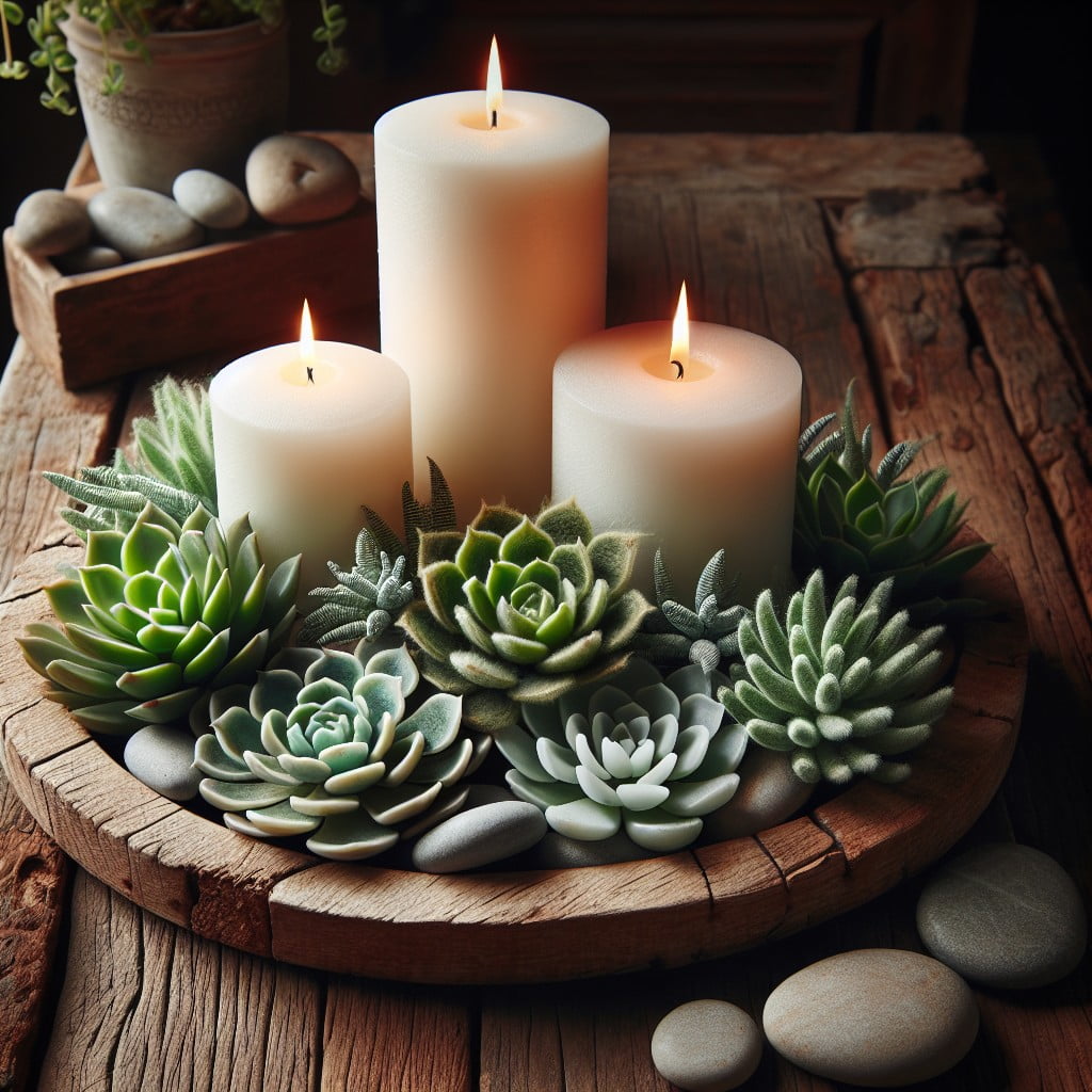 rustic tray as a candle holder display
