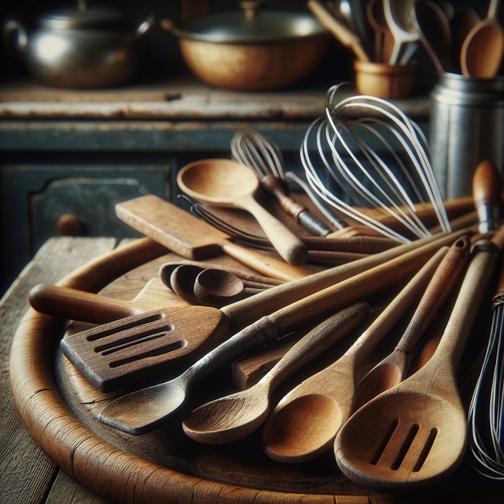rustic tray as an organizer for kitchen utensils