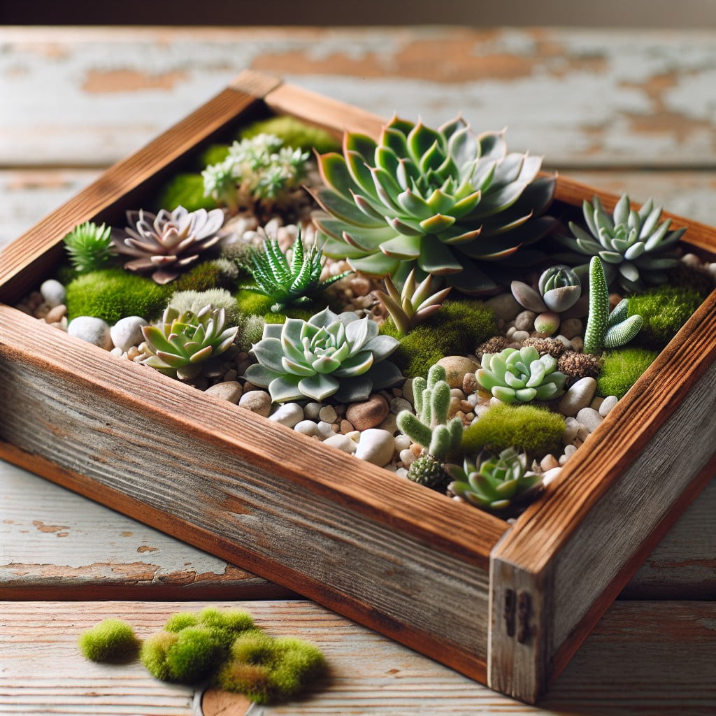 rustic tray with a mini succulent garden