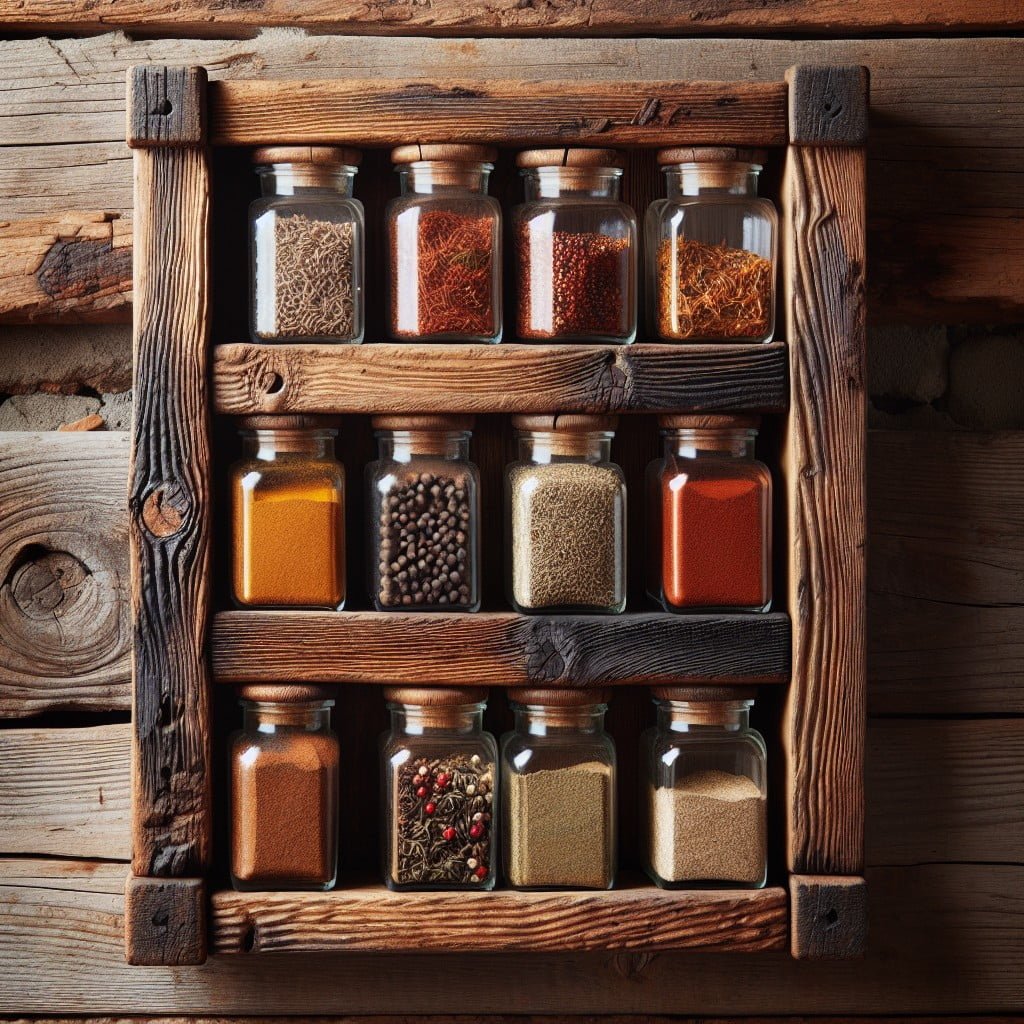 rustic wood and glass spice rack
