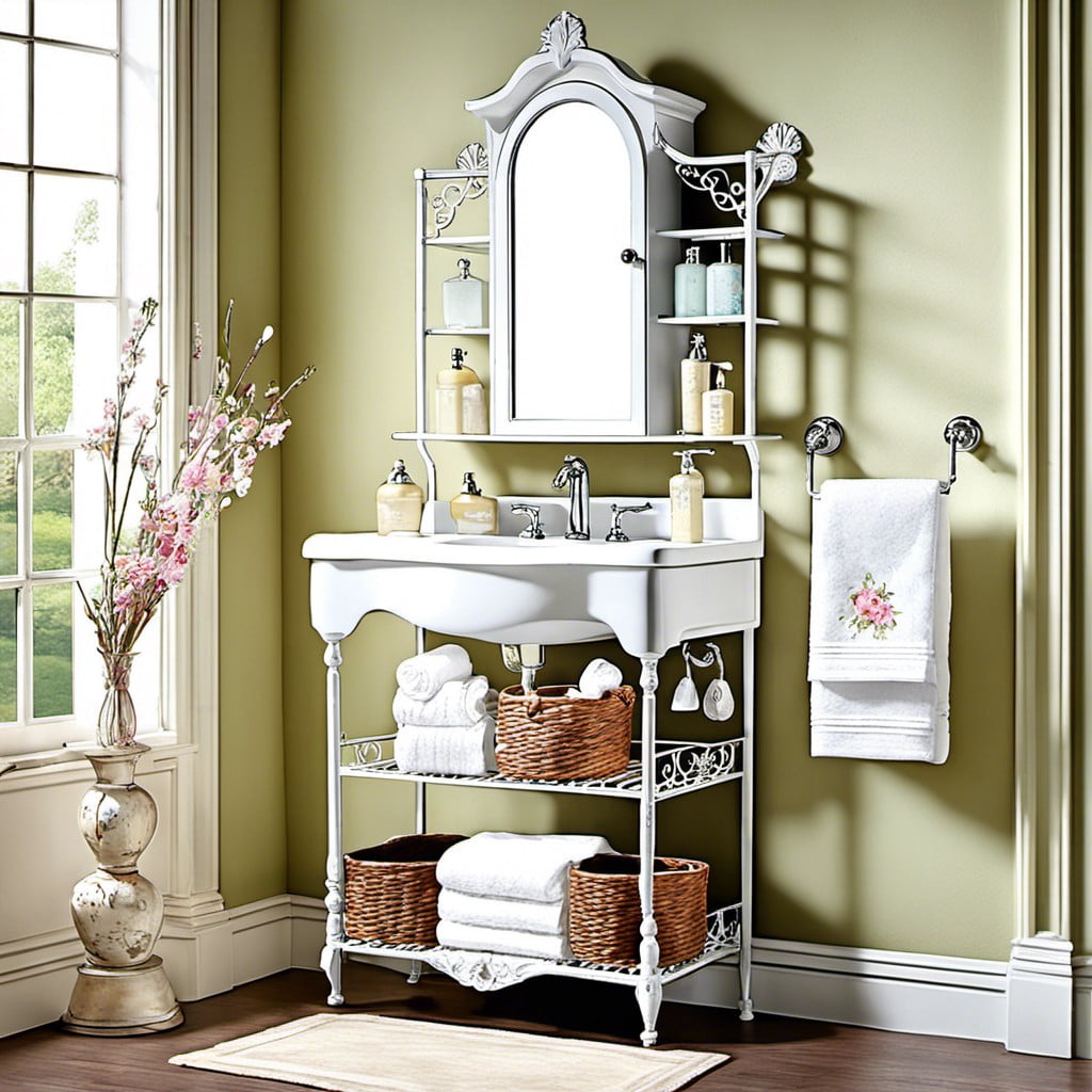 shabby chic bathroom bakers rack ideas