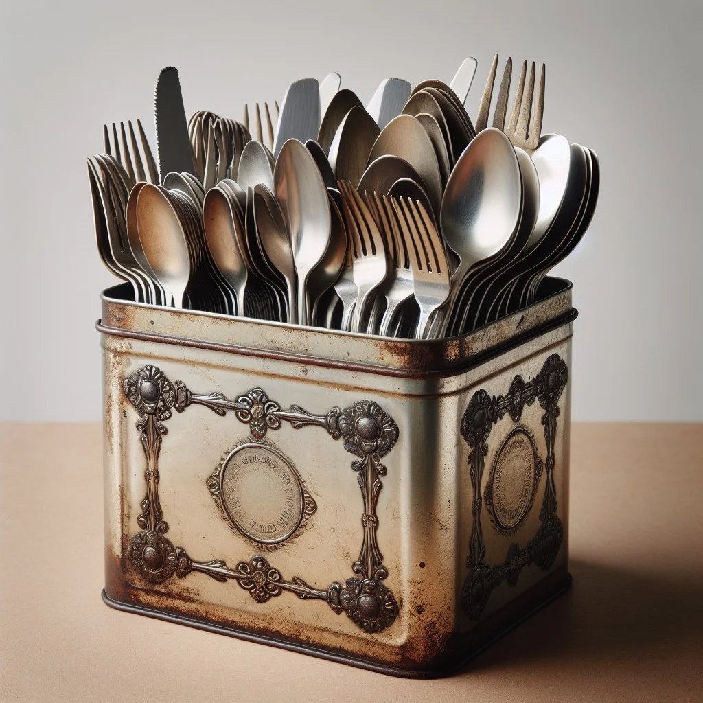 silverware organizer using vintage tin