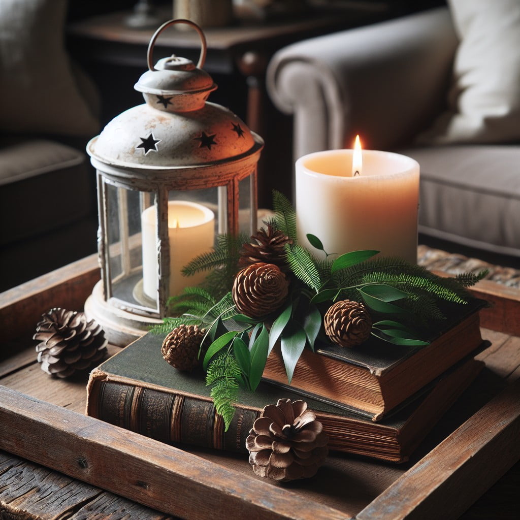 simple rustic tray coffee table centerpiece