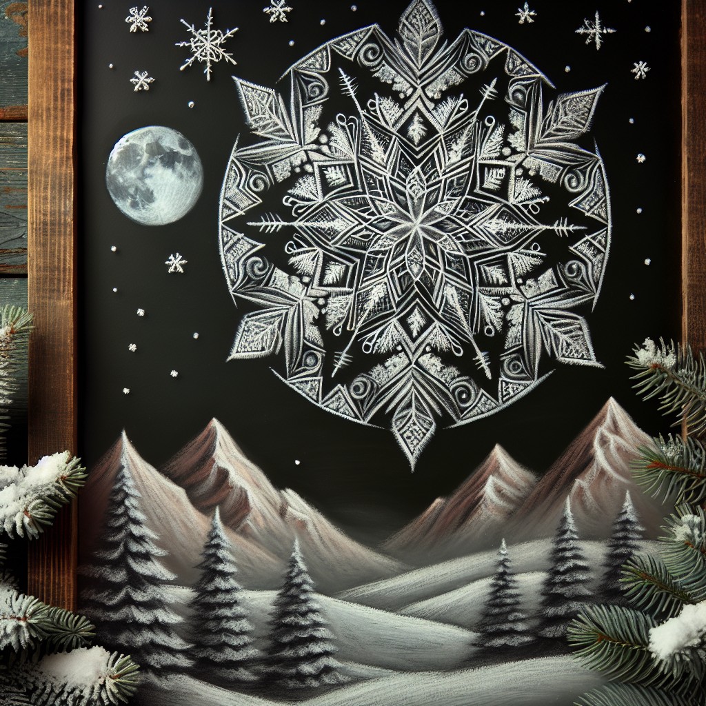 snowflake chalk art with winter landscapes