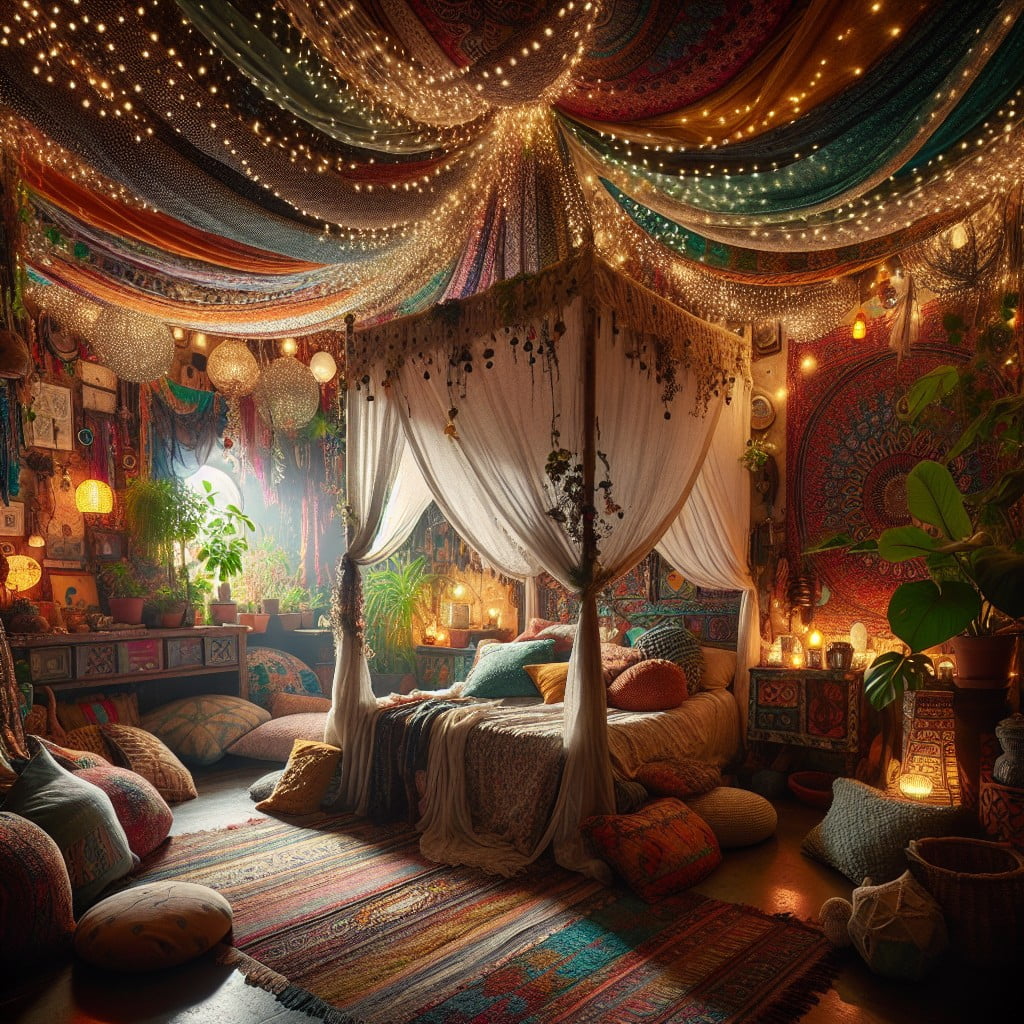 try a bohemian style canopy bed surrounded by fairy lights