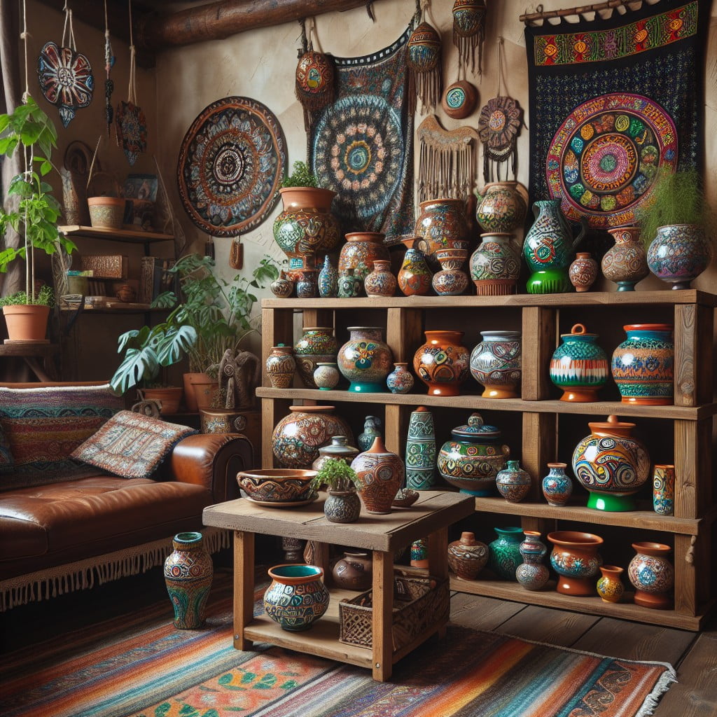 try folk art pottery or ceramics for decorative and useful items